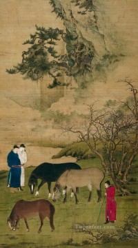  caballos Pintura - Caballos Zhao mengfu chinos antiguos